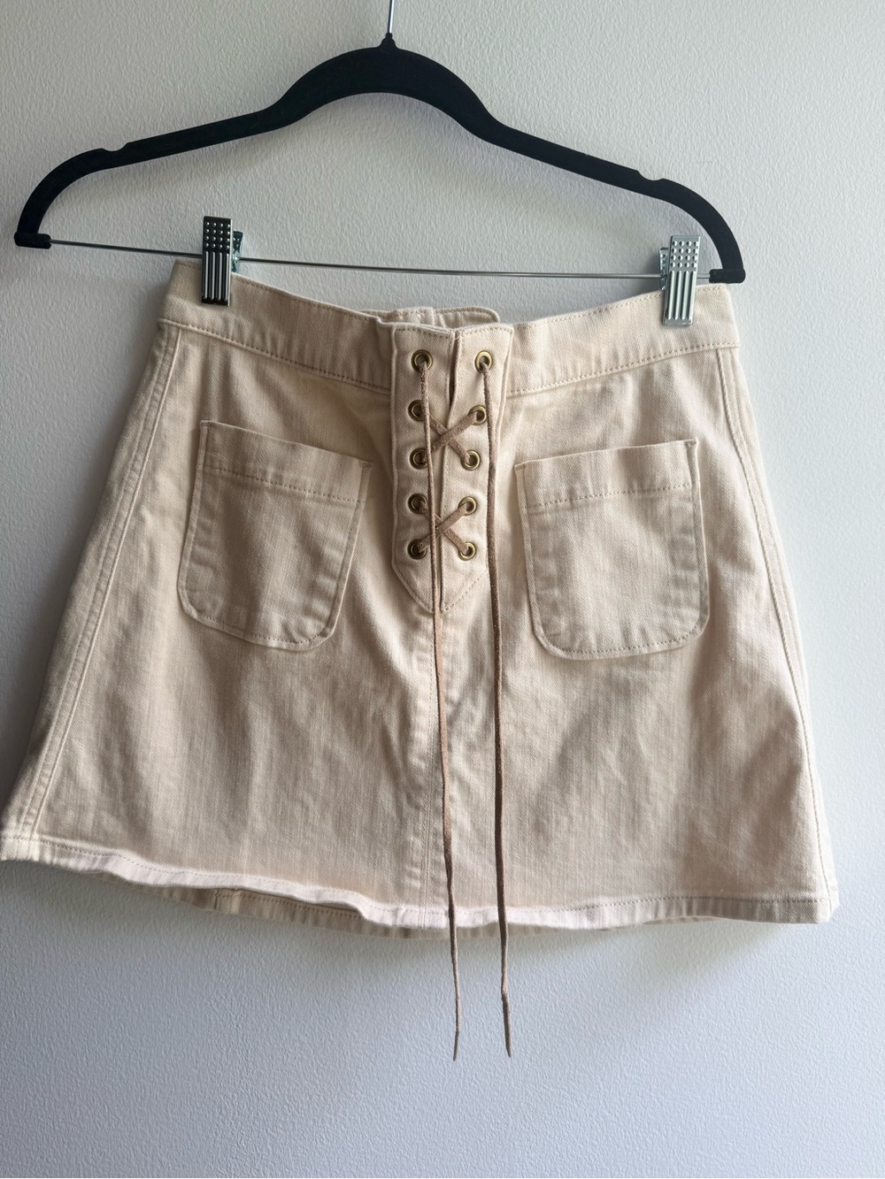 Lace-Up Front y2k Mini Skirt in Cream